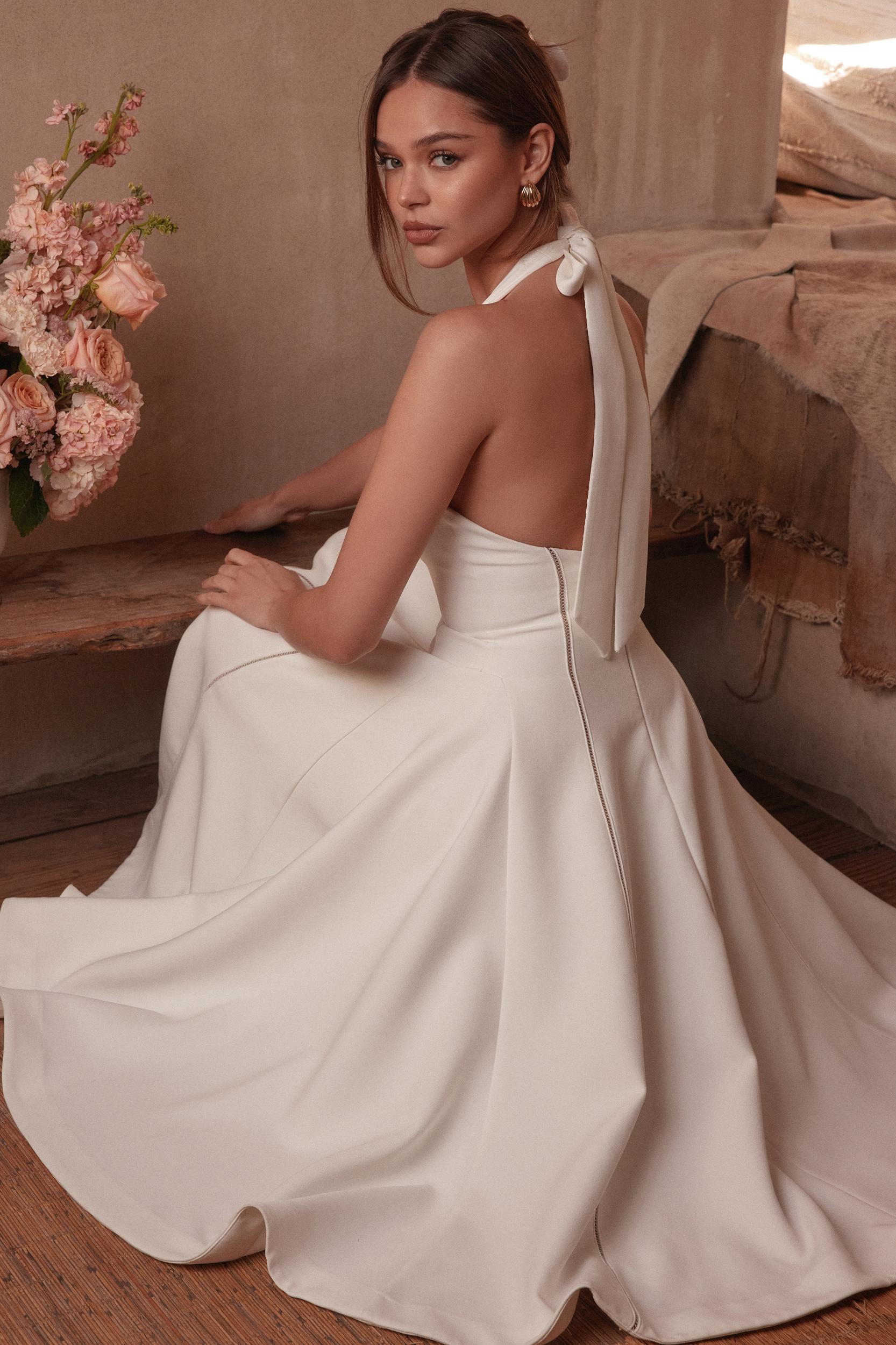 Loulou  ivory halter neck midi dress Product Image