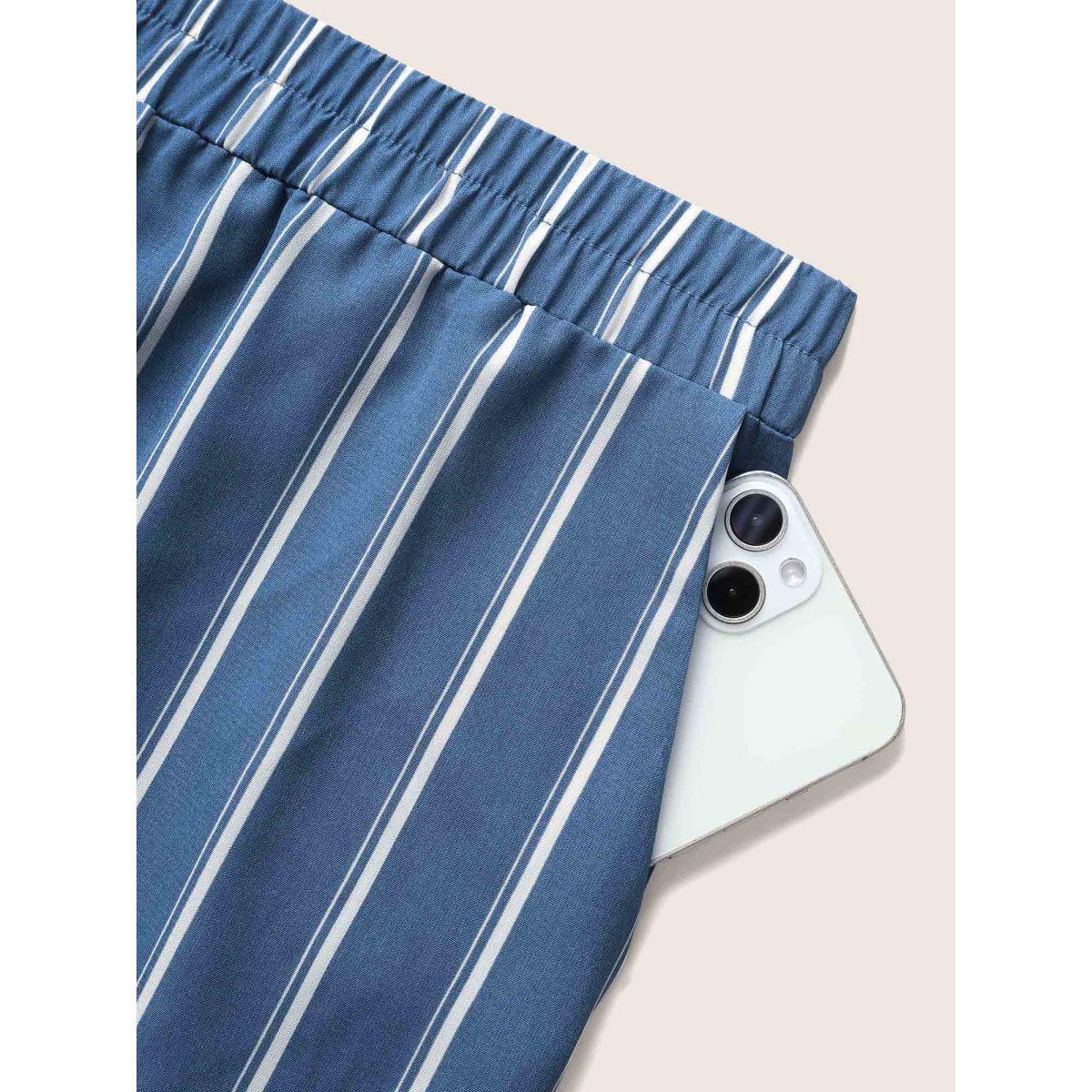 Plus Size Striped Elastic Waist Wide Leg Pants Women Cerulean Resort Loose Mid Rise Vacation Pants BloomChic 18-20/2X Product Image