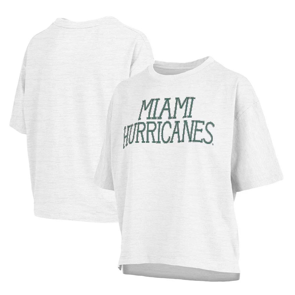 Women's Pressbox White Miami Hurricanes Motley Crew Chain Stitch Slub Waist Length Boxy T-Shirt, Size: Small Product Image