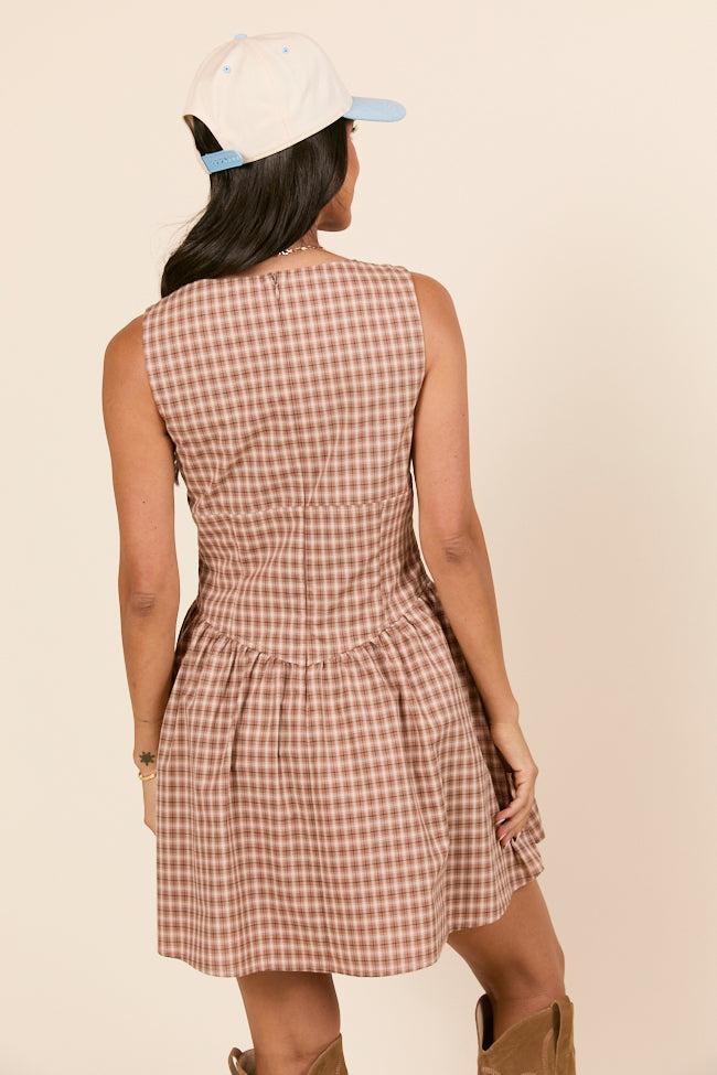 Lorie Plaid Brown Mini Dress FINAL SALE Product Image