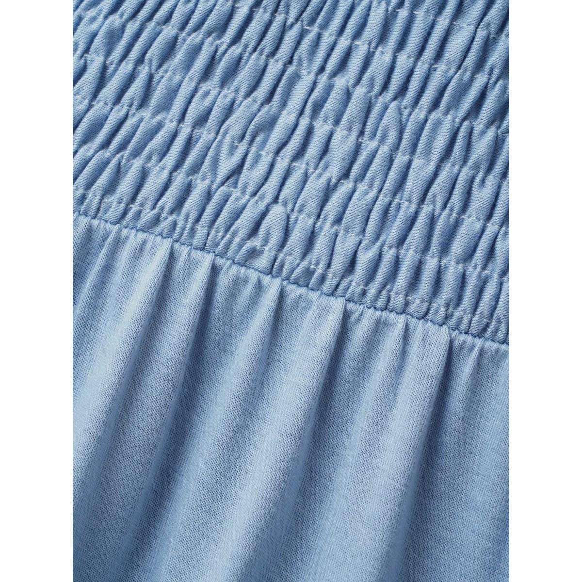 Plus Size Stone Heart Neckline Shirred Gathered Wide Leg Jumpsuit Women Elegant Short sleeve Heart neckline Everyday Loose Jumpsuits BloomChic 12/L Product Image