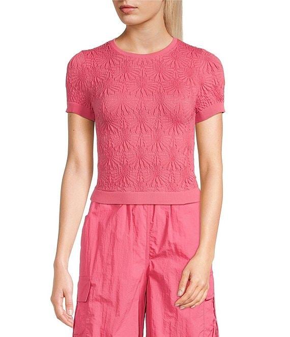 C&V Chelsea & Violet Textured Floral Seamless T-Shirt Product Image