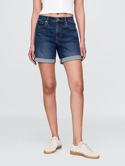 5" Mid Rise Denim Girlfriend Shorts Product Image