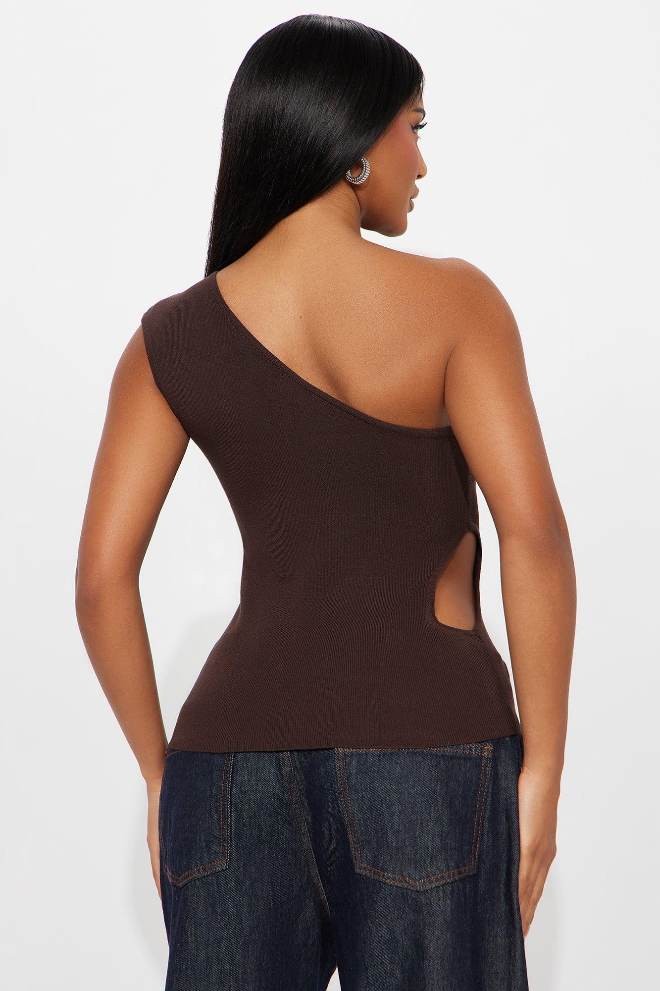 Remind Me Again One Shoulder Top - Chocolate Female Product Image