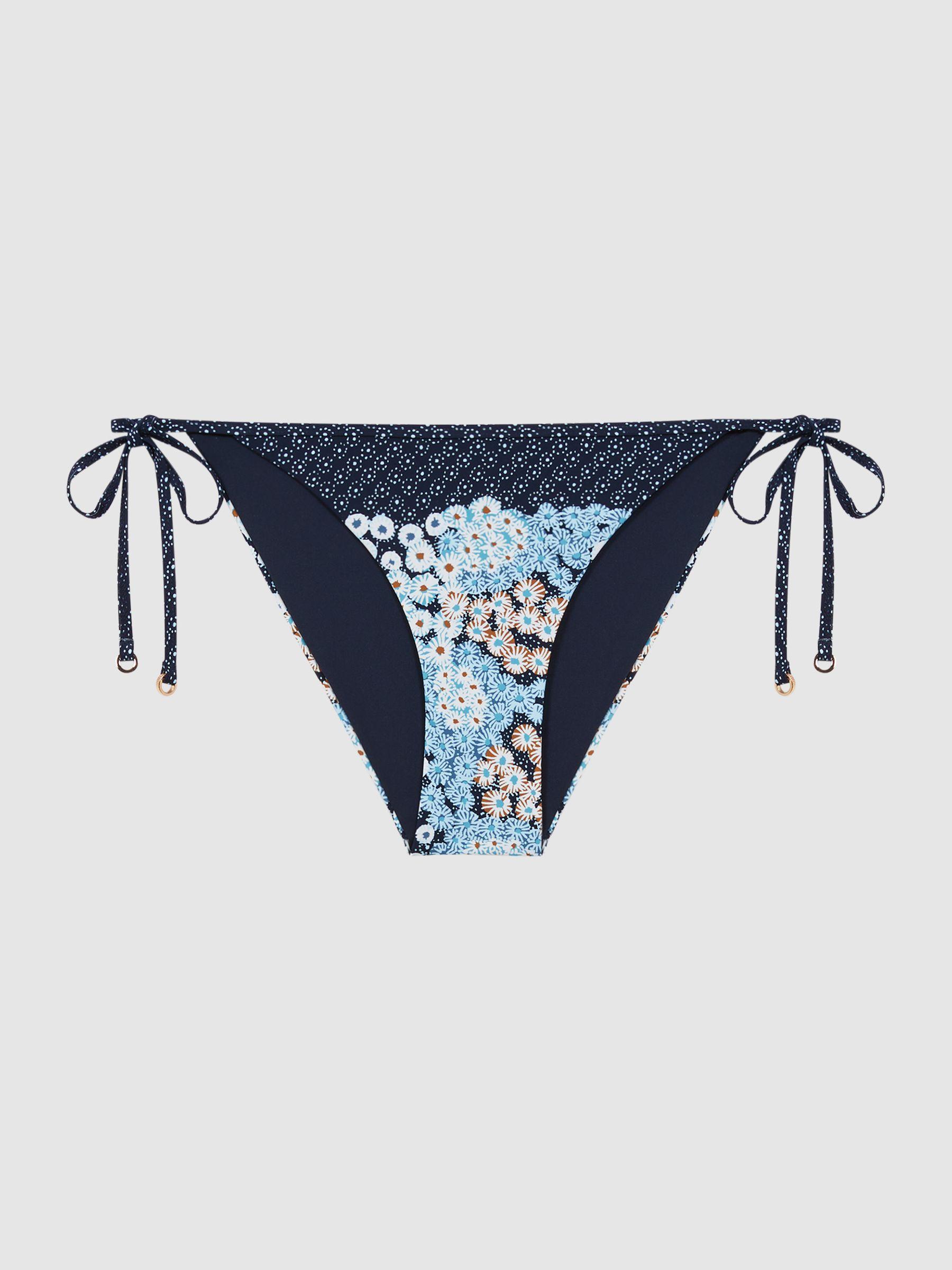 Floral Side Tie Bikini Bottoms in Navy Print Product Image