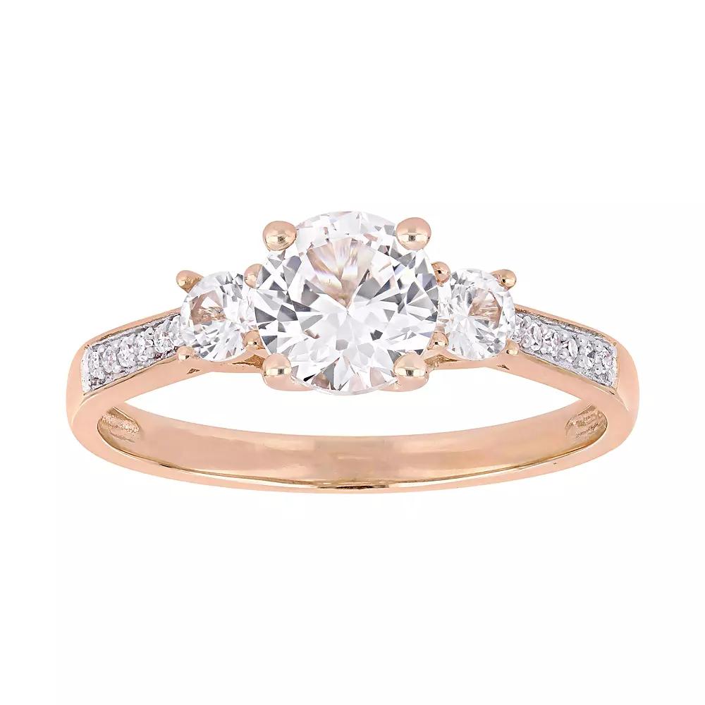 Stella Grace 10K Rose Gold Lab-Created White Sapphire & Diamond Accent 3-Stone Engagement Ring, Women's, Size: 8, 10k Pink Product Image