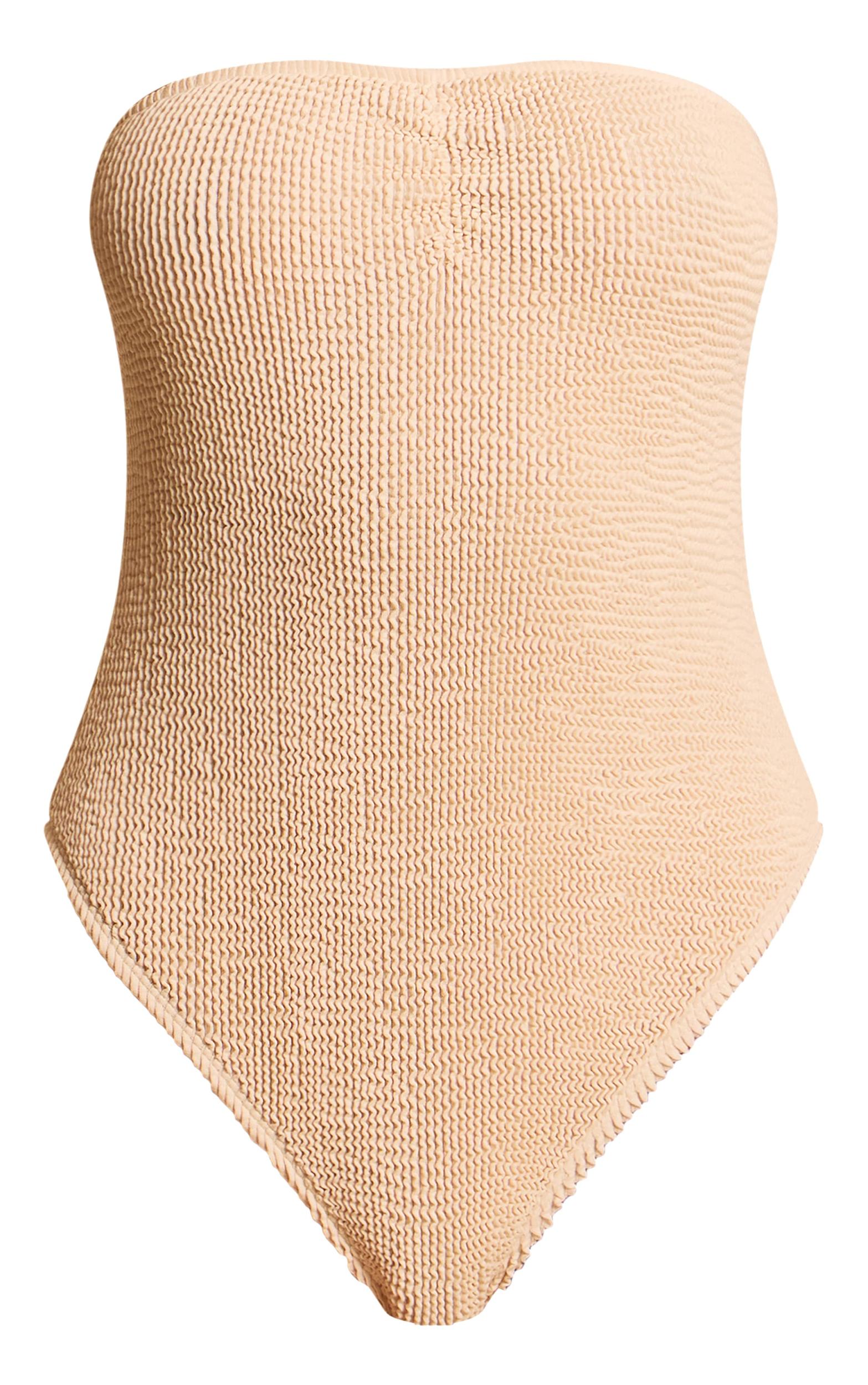 Cream Crinkle Bandeau Ruched Front Swimsuit Product Image
