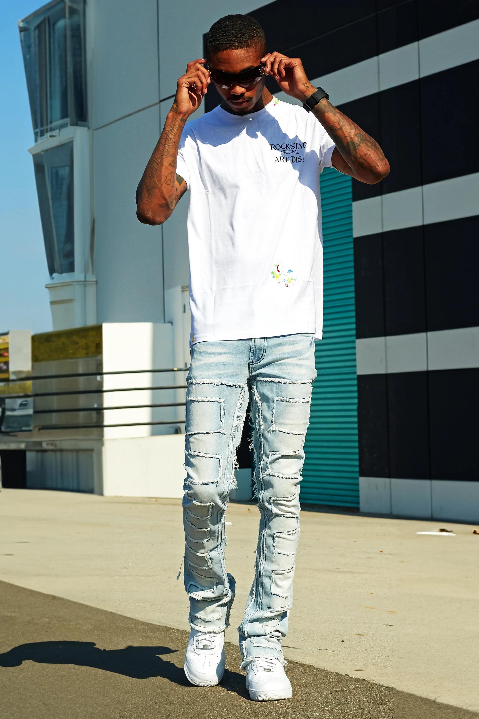 Shake Light Blue Stacked Flare Jean Male Product Image