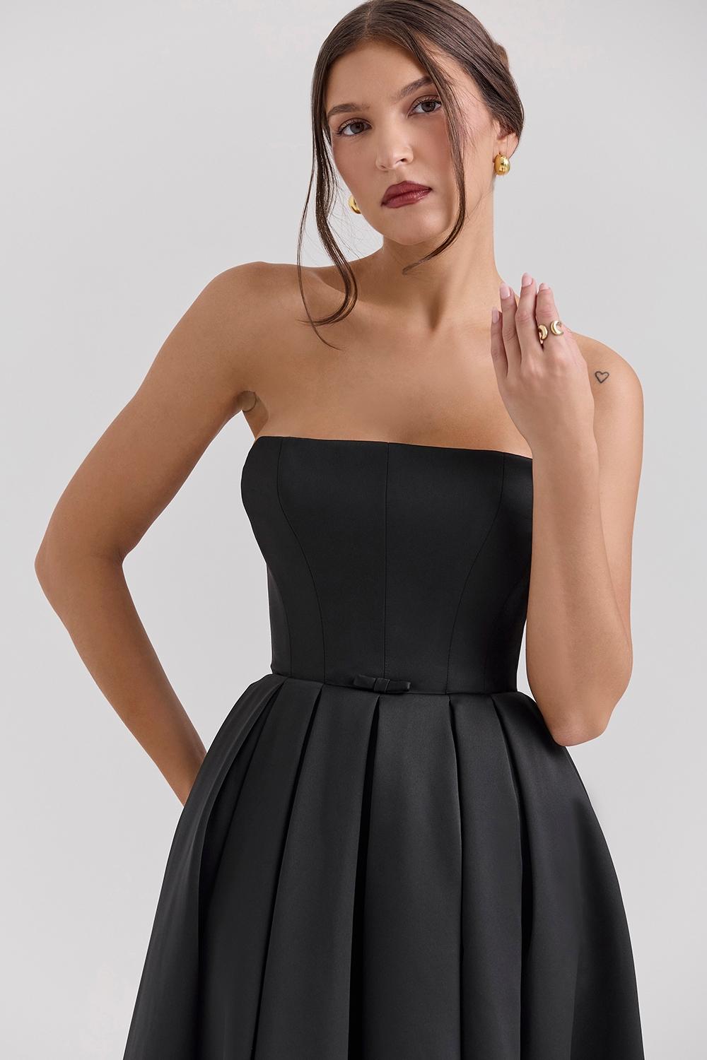 Contessa  black strapless satin corset midi dress - sale Product Image