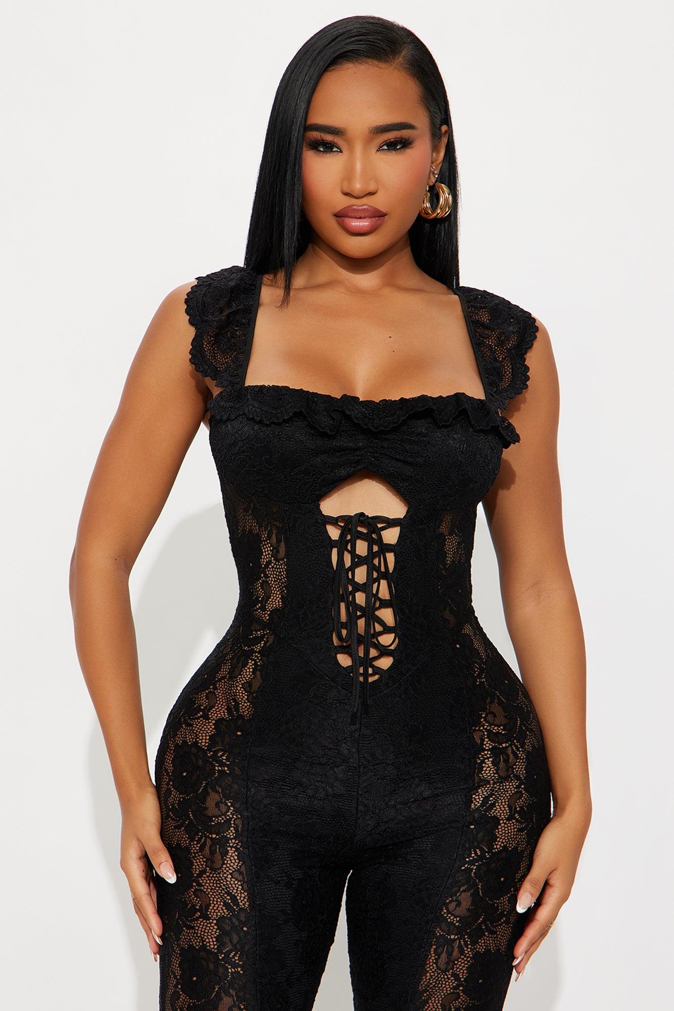 On My Time Lace Straight Leg Jumpsuit - Black Female Product Image
