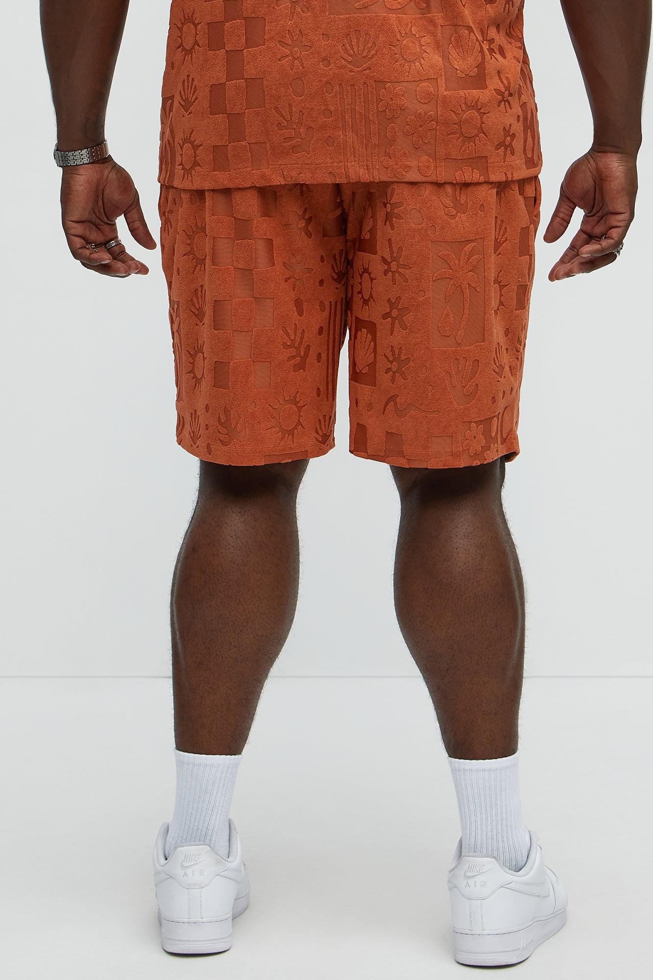 Tropical Terry Fabric Relaxed Shorts - Rust Product Image