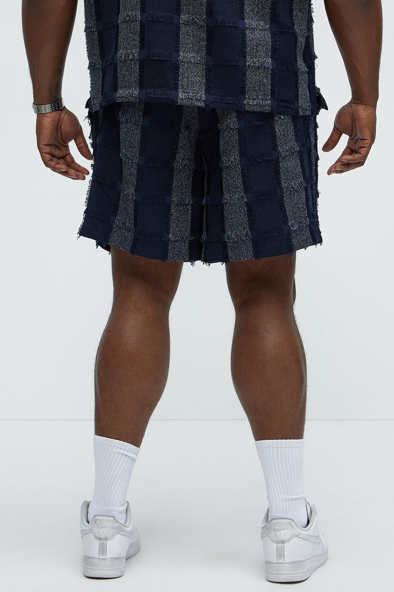 Fray Patchwork Like Shorts - Navy Product Image