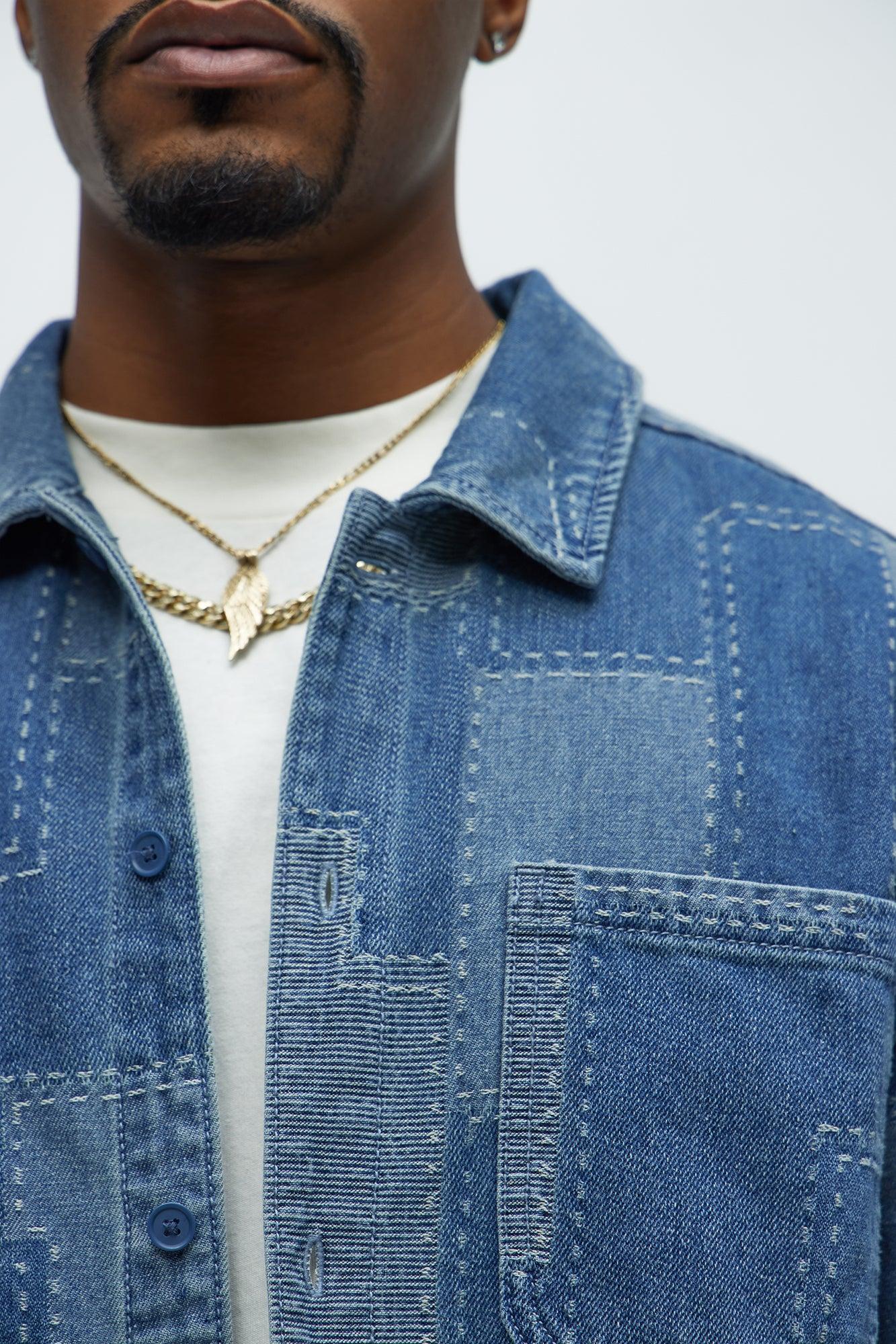 Shibori Faded Long Sleeve Relaxed Shirt - Vintage Blue Wash Product Image