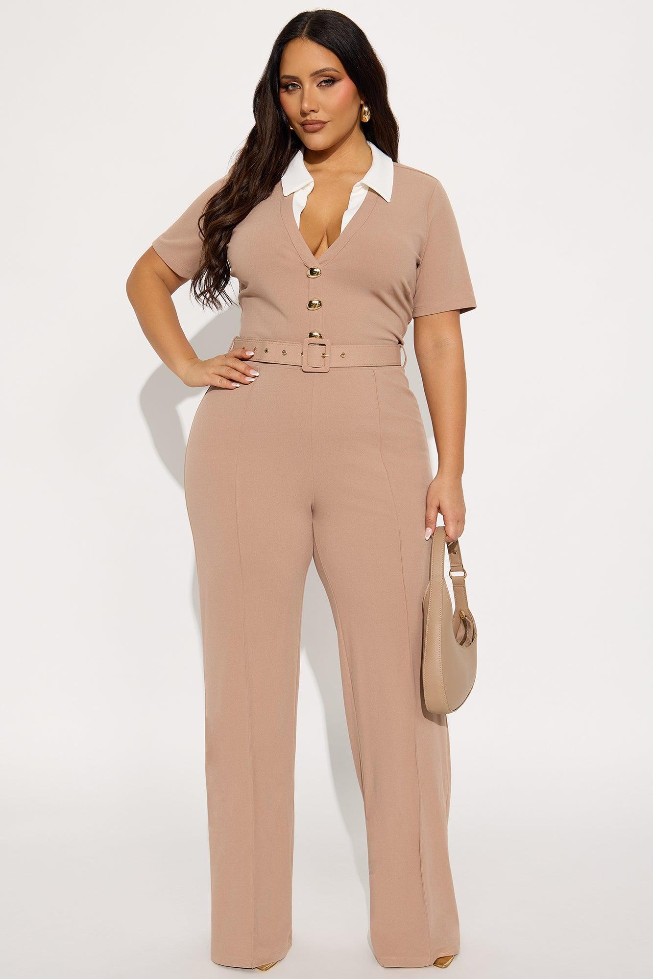 Ella Short Sleeve Jumpsuit - Taupe Female Product Image