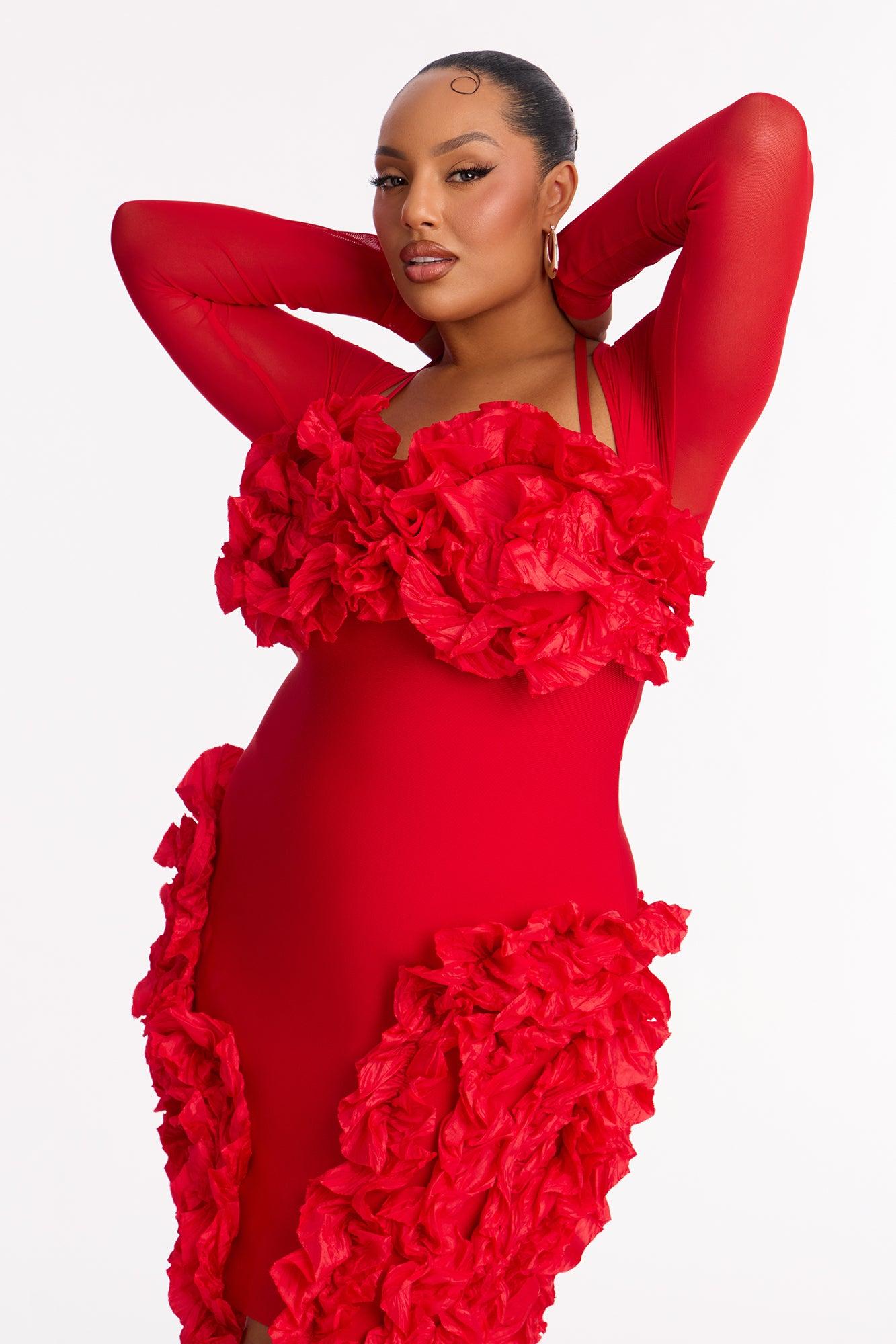 Leila Long Sleeve Bandage Mini Dress - Red Female Product Image