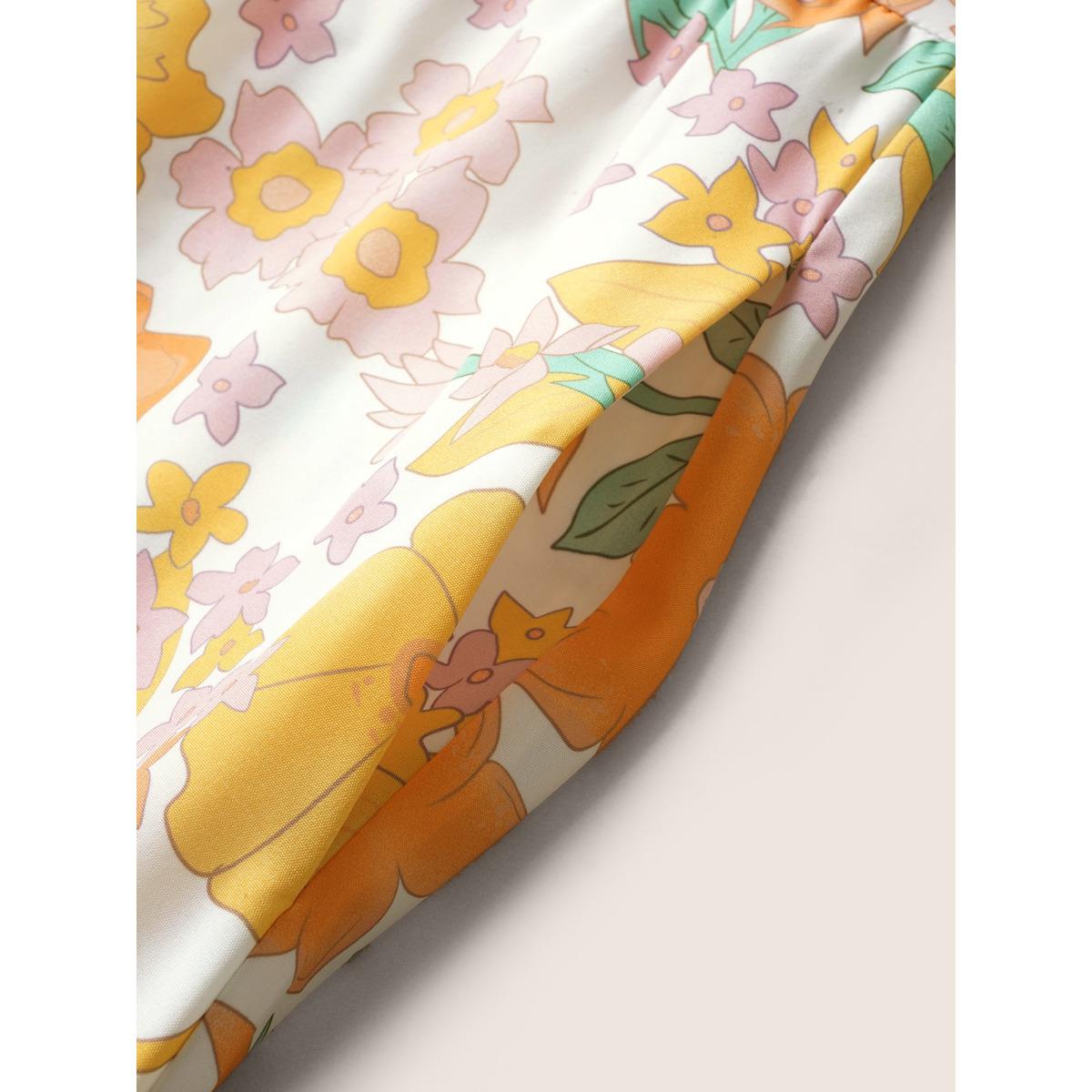 Plus Size V Neck Floral Drawstring Maxi Dress Multicolor Women Elegant Drawstring V-neck Short sleeve Curvy BloomChic 12/L Product Image