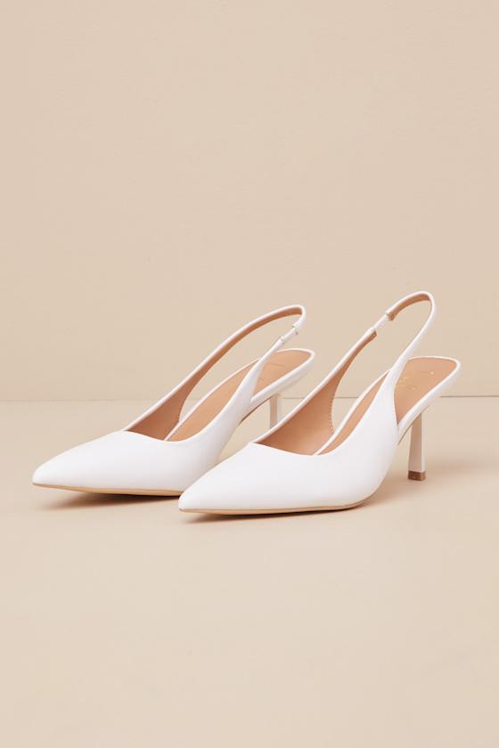 Cambrea White Pointed-Toe Slingback Pumps Product Image