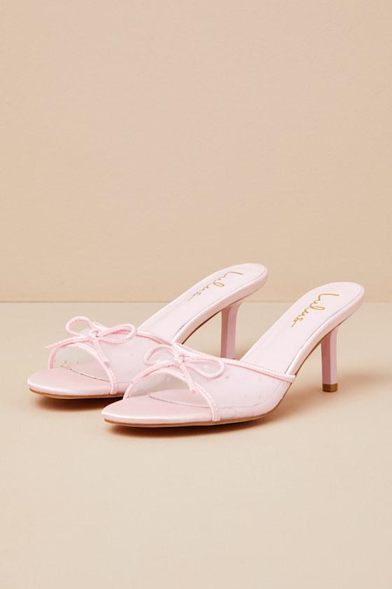 Pamina Pink Satin Bow Slide High Heel Sandals Product Image