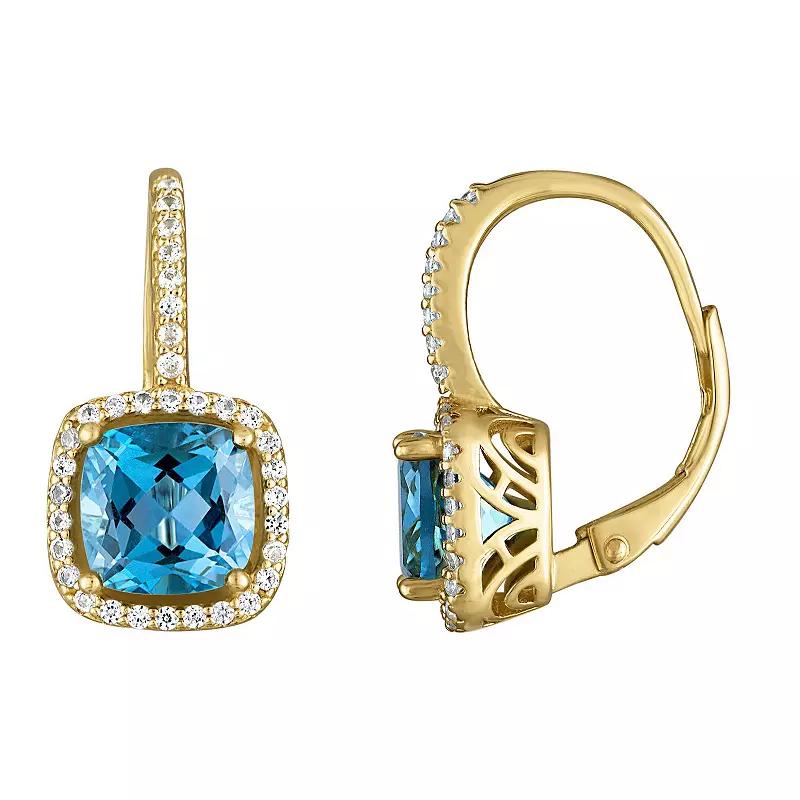 Designs by Gioelli 14k Gold Over Silver Gemstone Drop Earrings with Lab-Created White Sapphire Halo & Diamond Accents, Women's, Cr Red Product Image