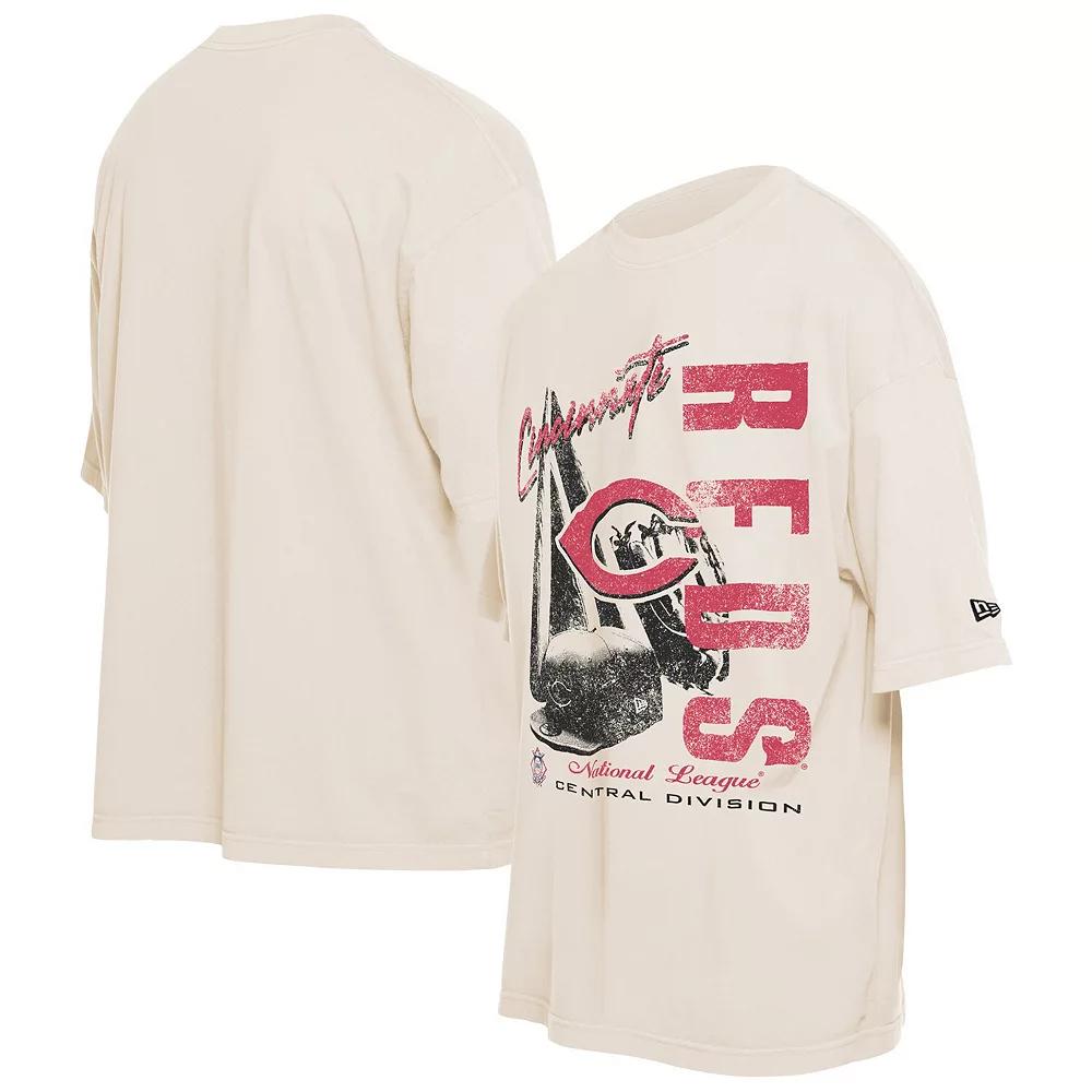 Men's New Era Cream Cincinnati Reds Cooperstown Collection Oversized Throwback Distressed T-Shirt, Size: Large, Red Beige Product Image