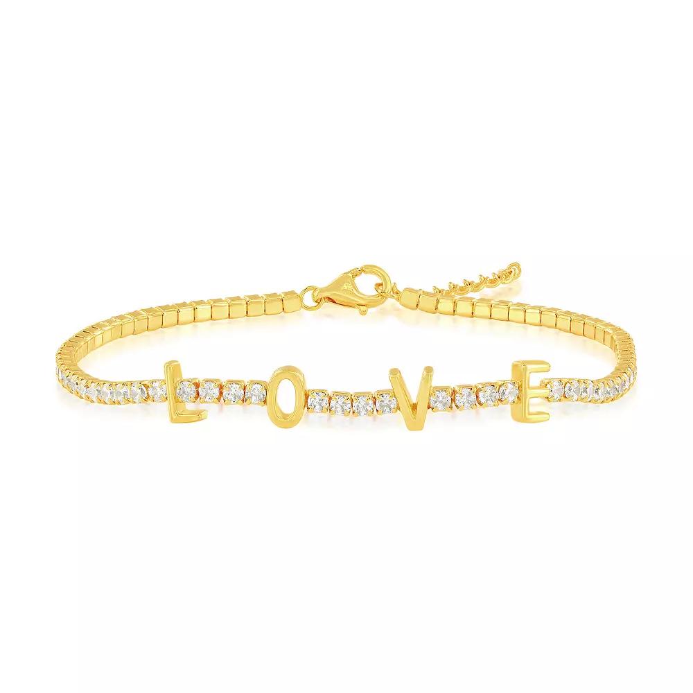 Argento Bella Sterling Silver "Love" Tennis Cubic Zirconia Bracelet, Women's, Size: 7-8" ADJ, Gold Tone Product Image
