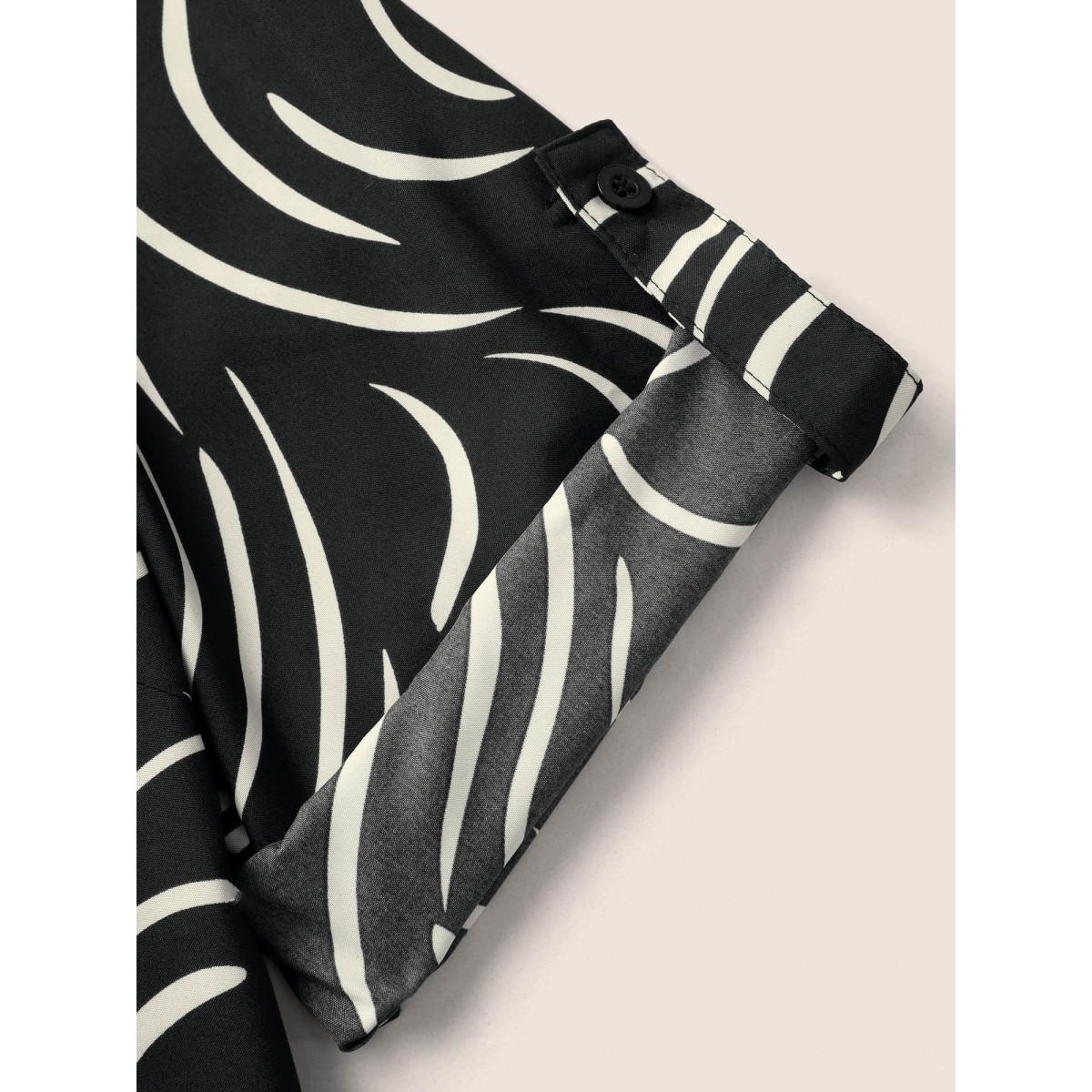 Plus Size BlackFlower Shirt Collar Stripes Button Cuff Sleeve Blouse Women At the Office Elbow-length sleeve Shirt collar Work Blouses BloomChic 14-16/1X Product Image