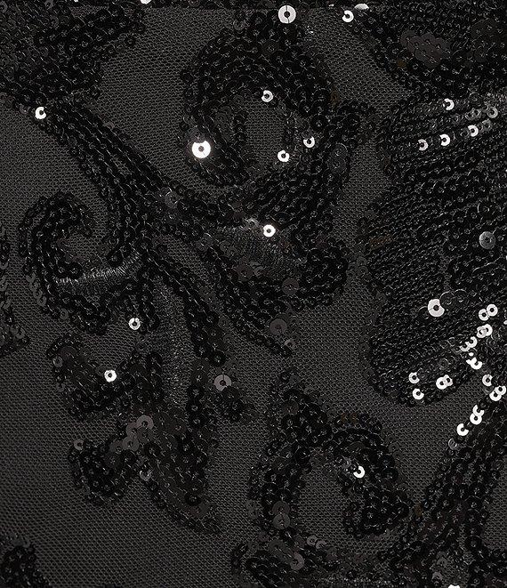 Midnight Doll Patterned Sequin Scoop Neck Spaghetti Strap Side Slit Dress Product Image