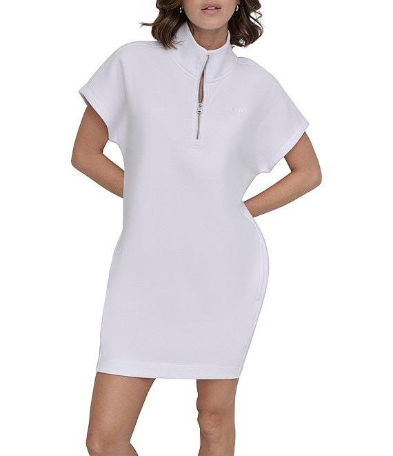 DKNY Sport by Donna Karan Embroidered Logo Quarter-zip Mock Neck Short Sleeve Dress Product Image