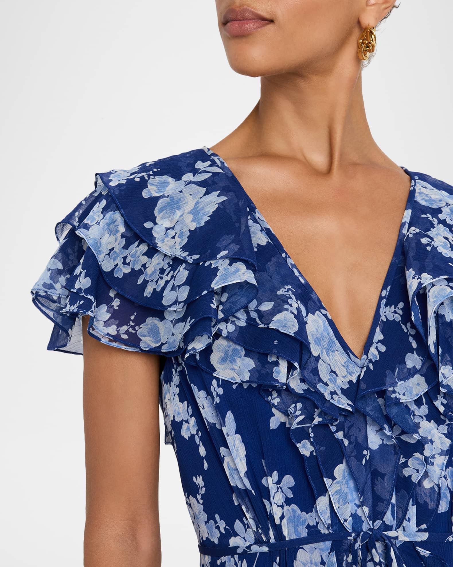 Plunging Ruffle Short-Sleeve Silk Gown Product Image