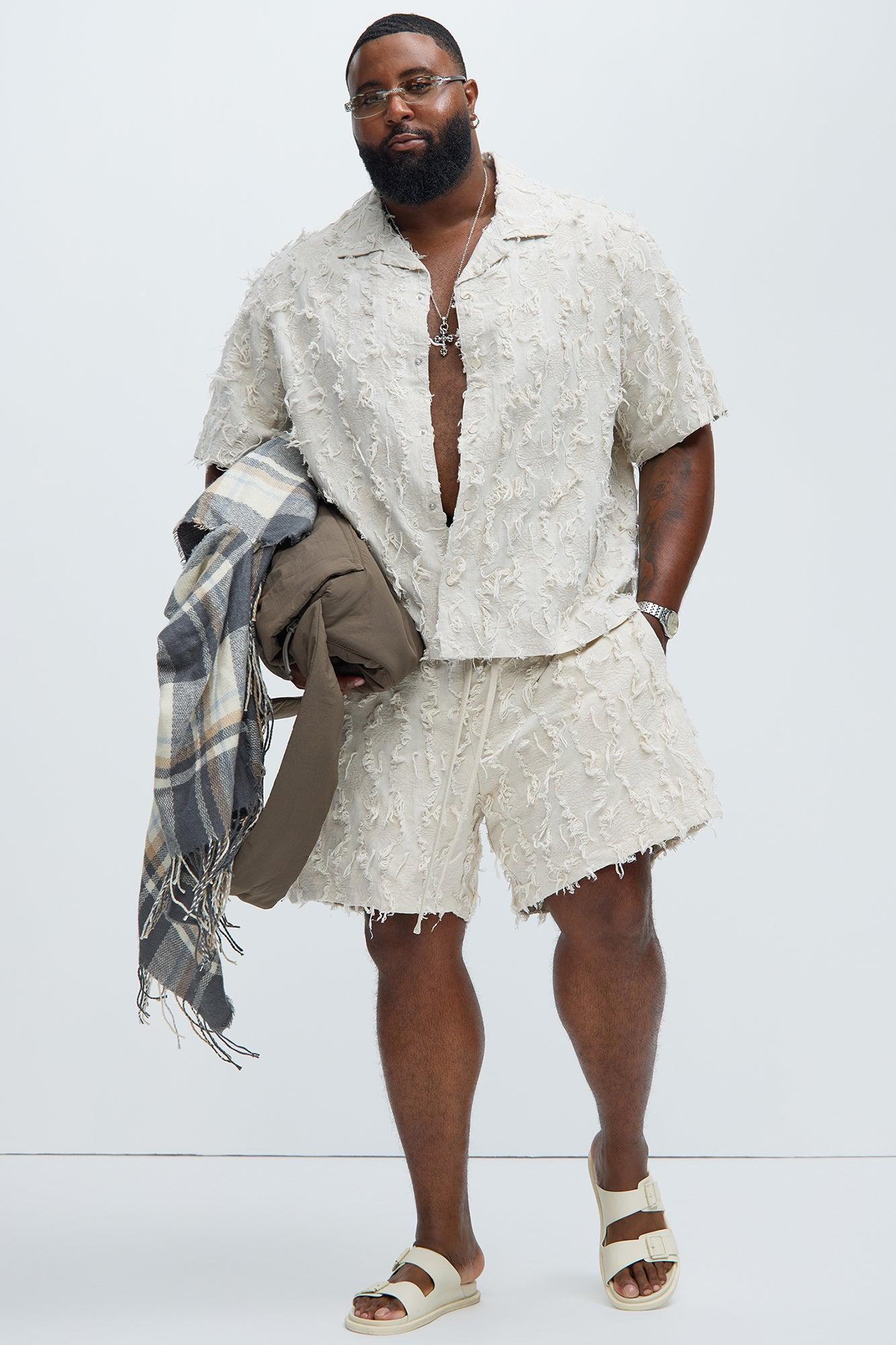 Frayed Jacquard Linen Shorts - Off White Product Image