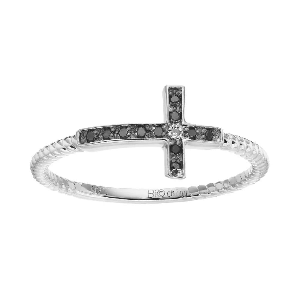 Gemminded Sterling Silver Black & White Diamond Accent Sideways Cross Ring, Women's, Size: 6 Product Image