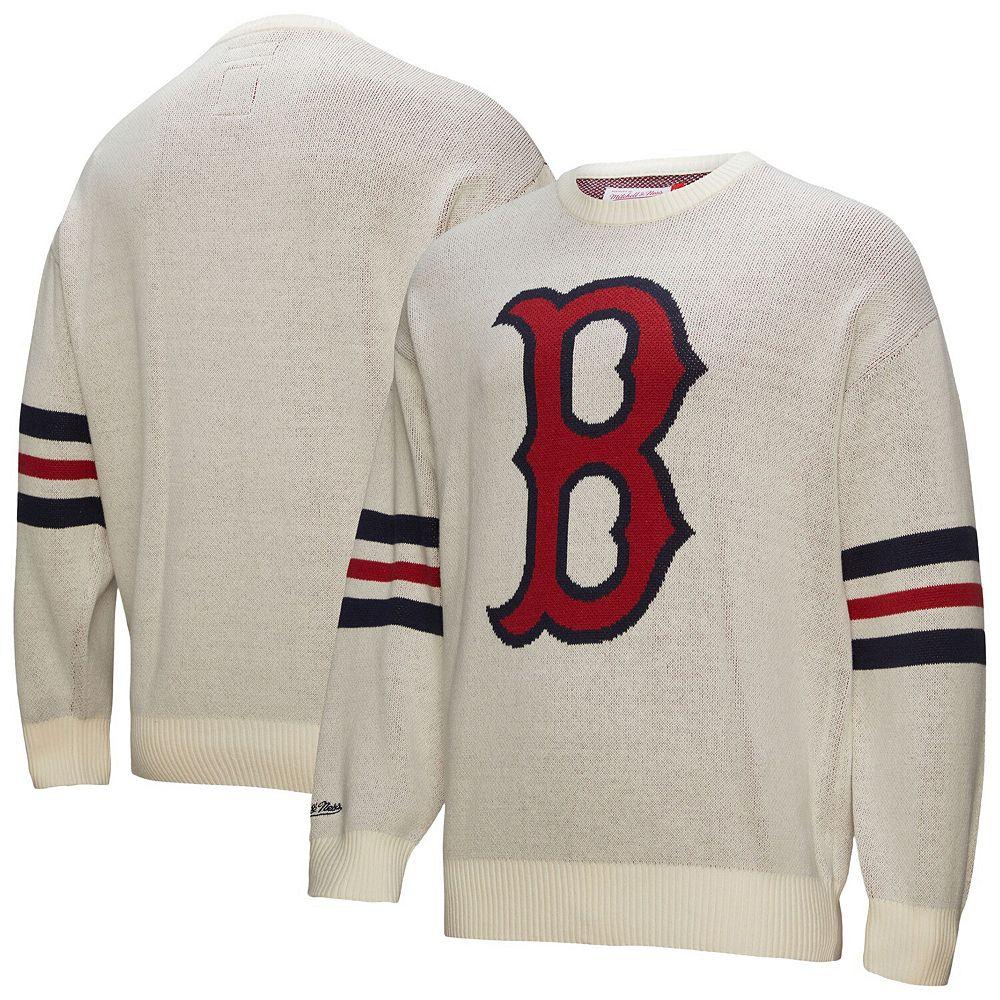 Men's Mitchell & Ness Cream Boston Red Sox Retro Pullover Sweater,  Product Image