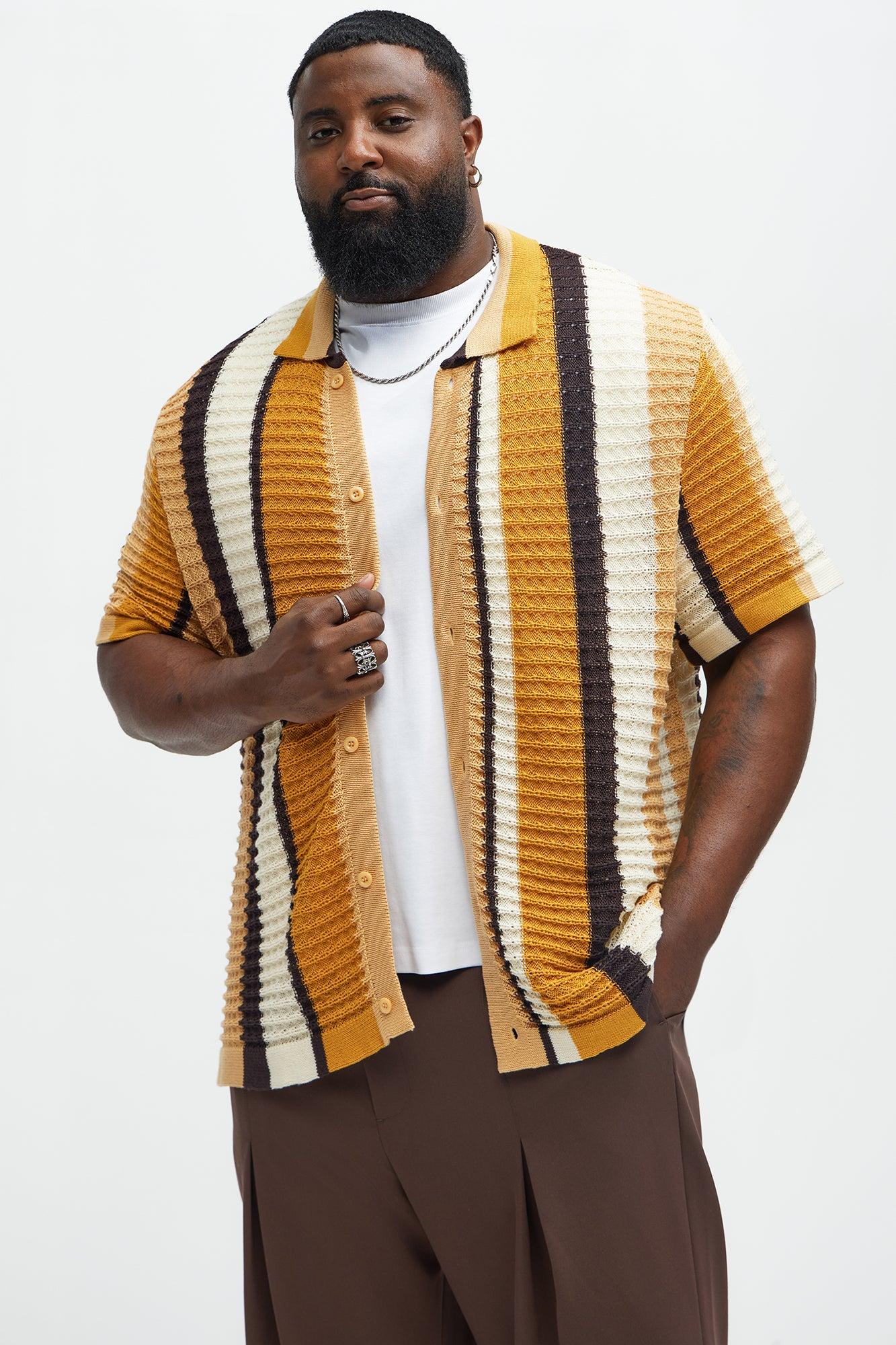 Carson Stripe Short Sleeve Knitted Shirt - Mustard/combo Product Image