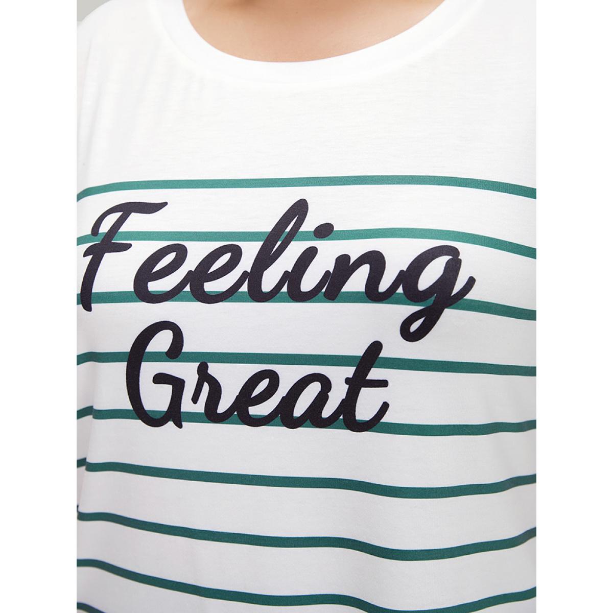 Plus Size Striped & Slogans Print Crew Neck T-shirt White Women Casual Positive slogan Dailywear T-shirts BloomChic 28/5X Product Image