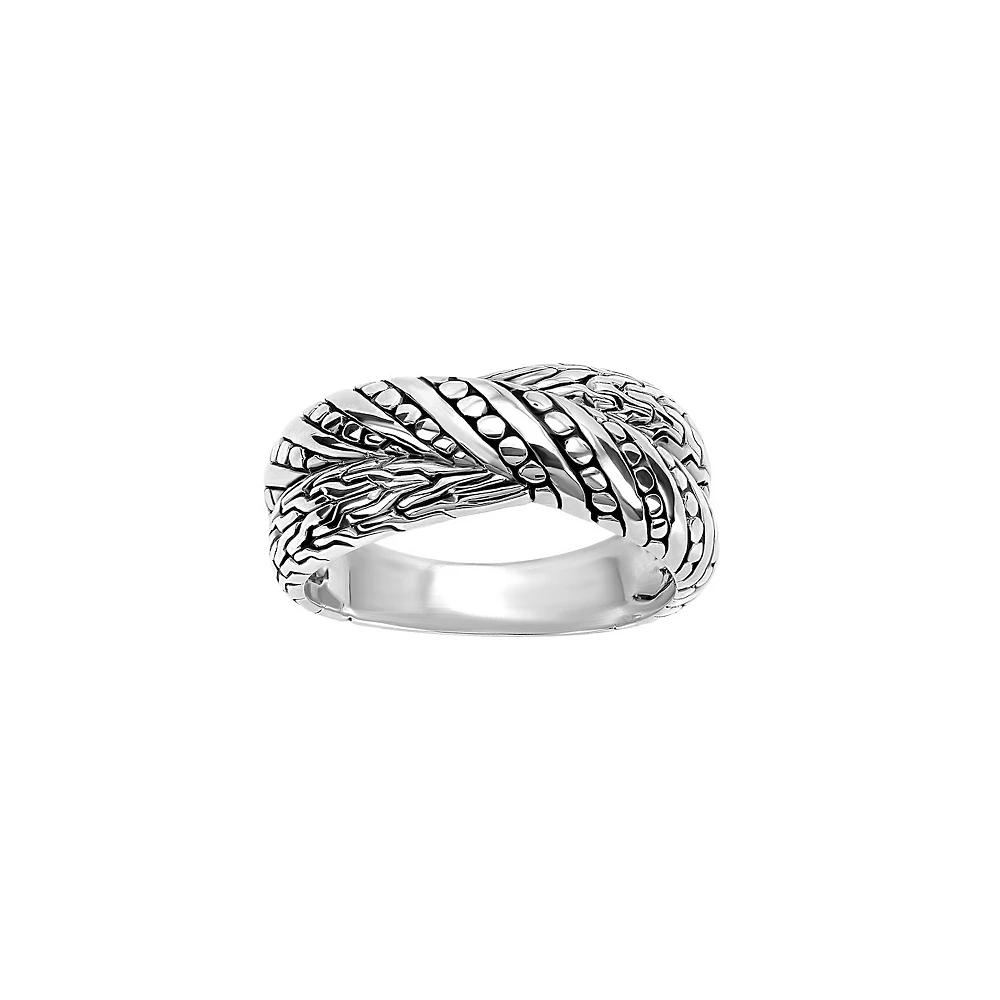 Athra NJ Inc Sterling Silver Oxidized Textured Crossover Ring, Womens Product Image