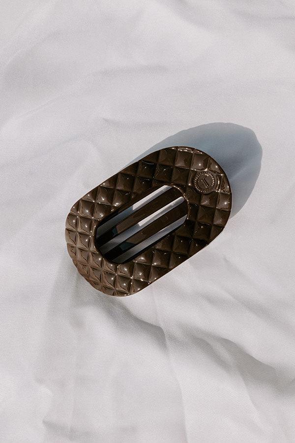 Quilted Large Round Hair Claw Clip in Dark Taupe Product Image