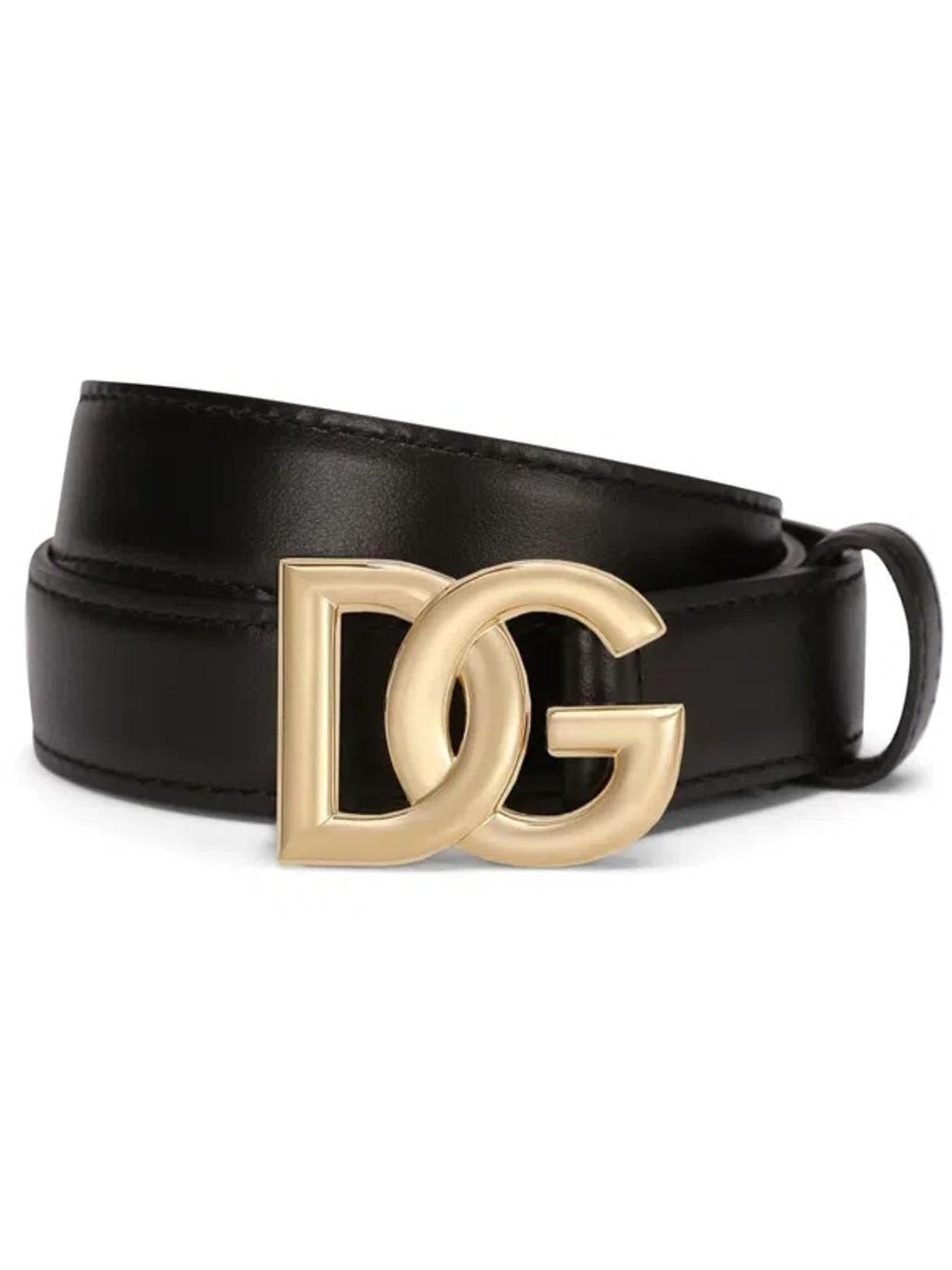 DOLCE & GABBANA Dg Logo Calf Leather Belt In Black Product Image