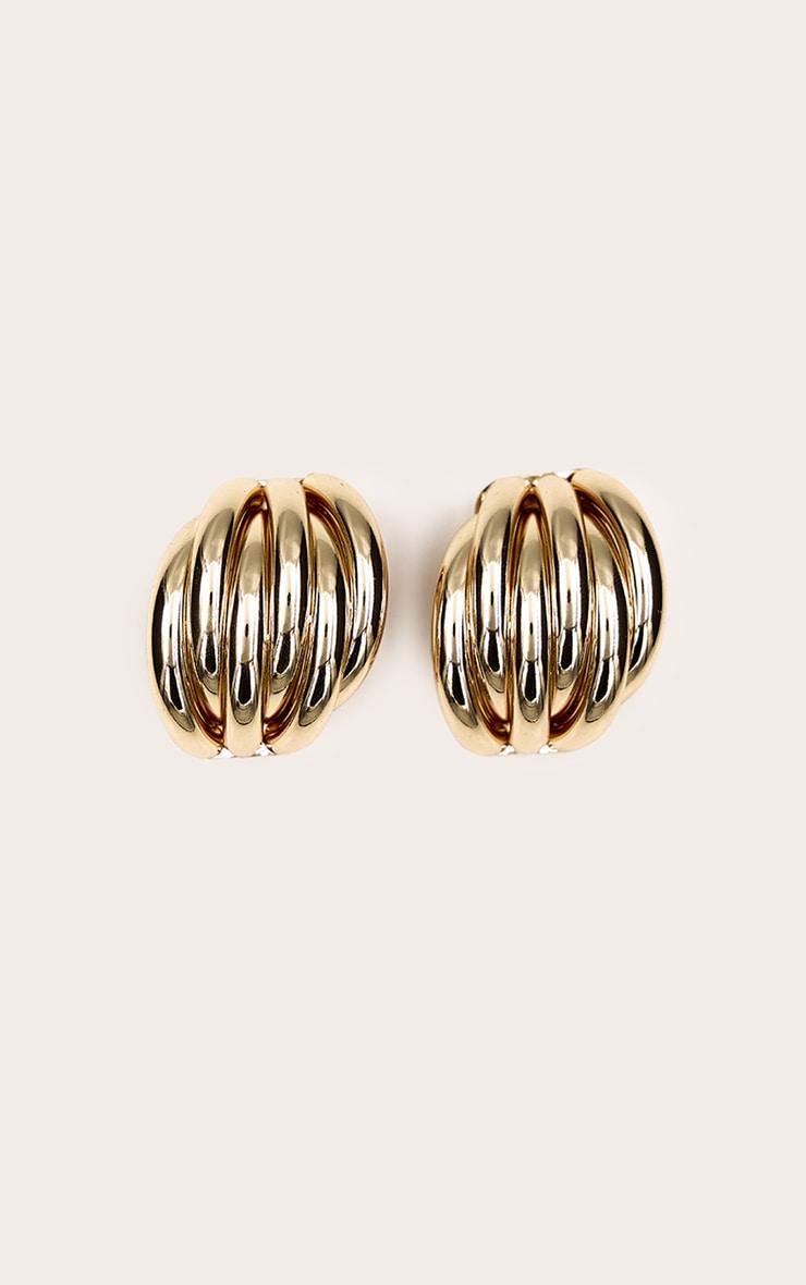 Gold Large Ribbed Oval Stud Earrings Product Image