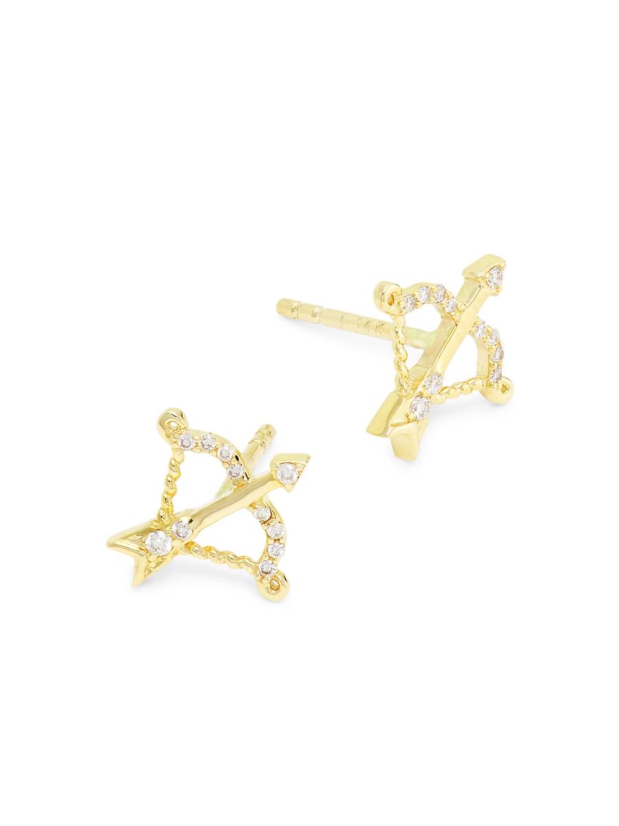 Womens 14K Yellow Gold & 0.07 TCW Diamond Zodiac Stud Earrings Product Image