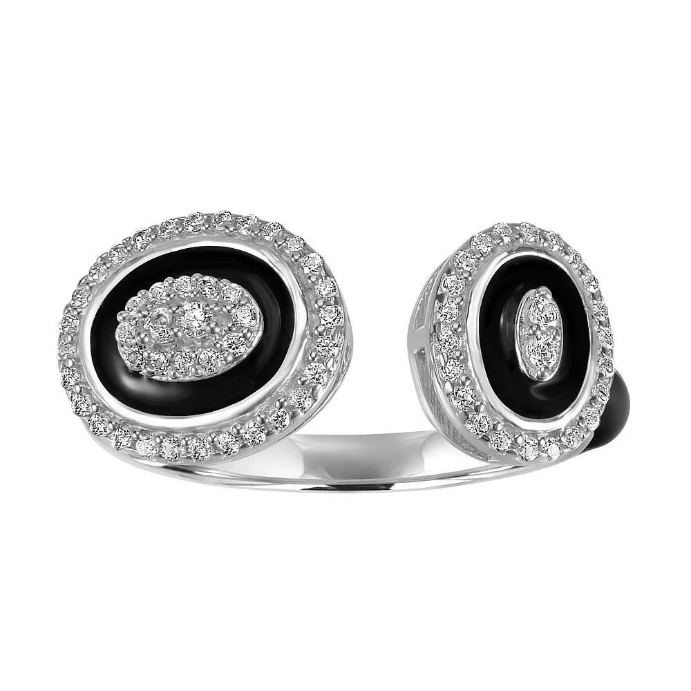 Judy Crowell Sterling Silver Black Enamel CZ Open Band Ring, Women's,  Product Image