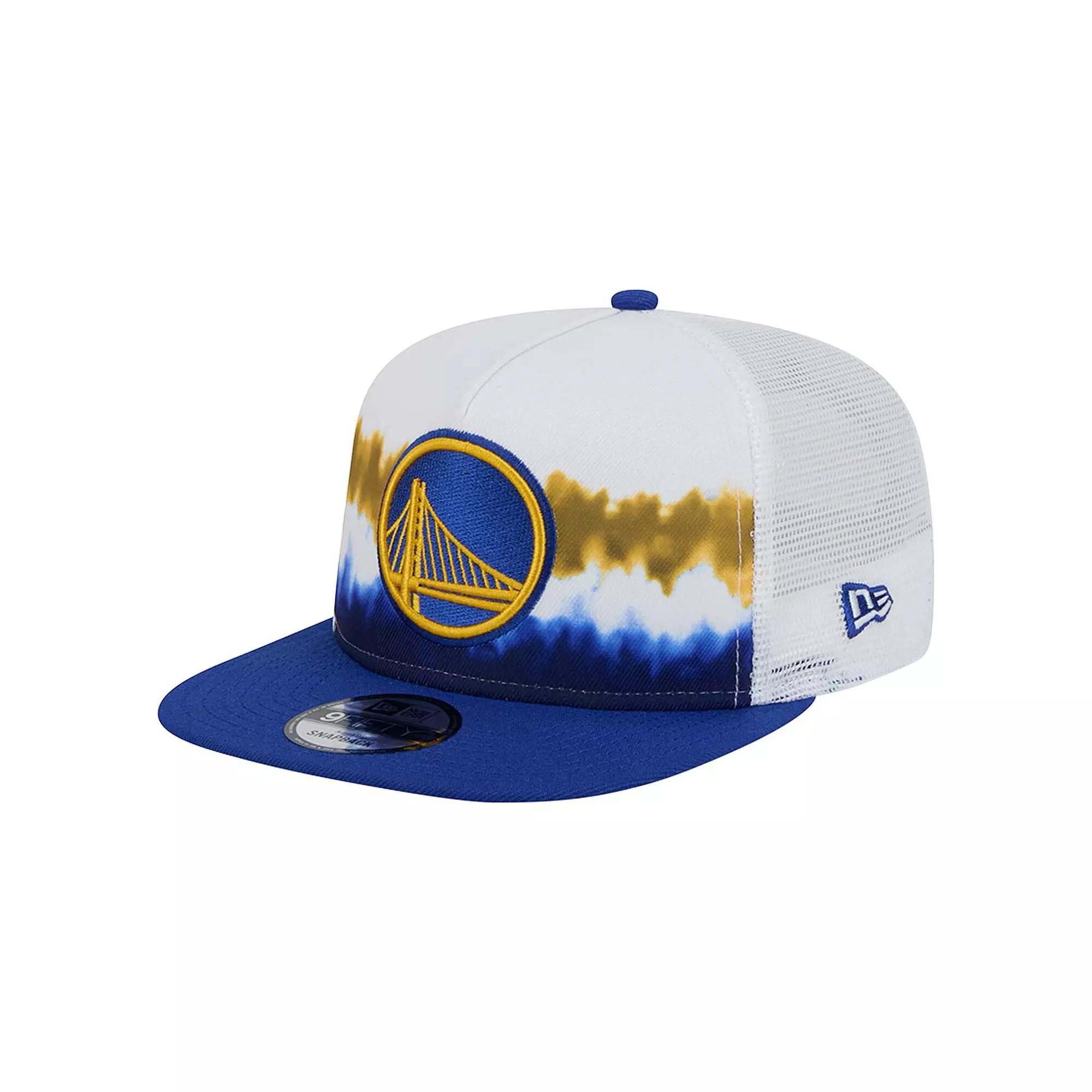 Men's New Era White/Royal Golden State Warriors Dip-Dye 9FIFTY A-Frame Trucker Snapback Hat Product Image