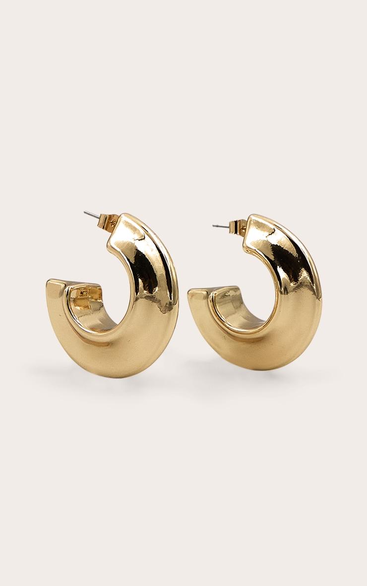 Gold Ridged Chunky Hoop Earrings Product Image