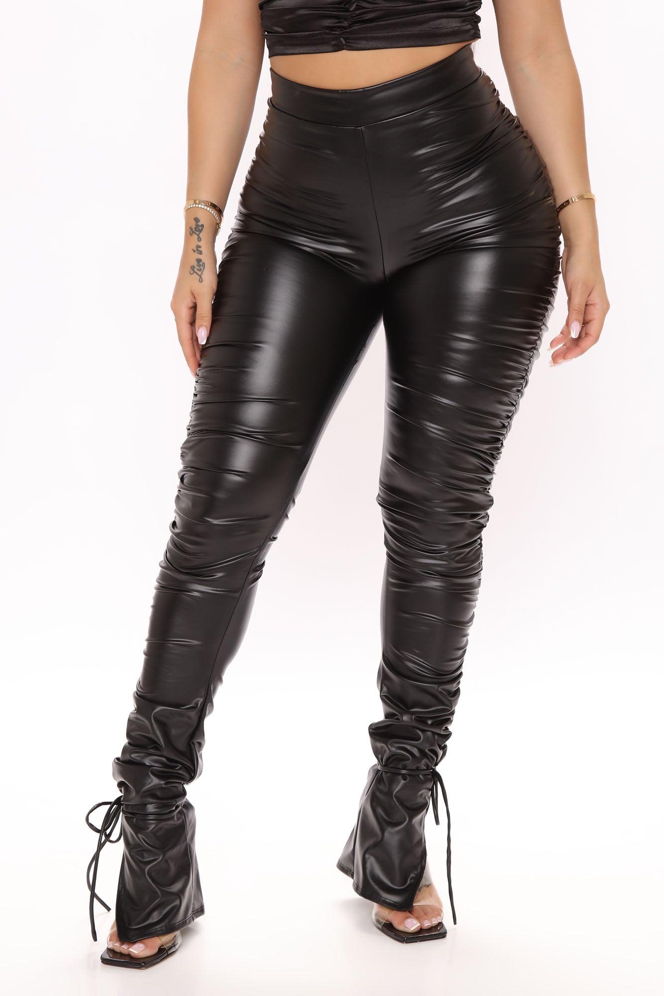 Heat Wave Faux Leather Stacked Legging - Black Product Image