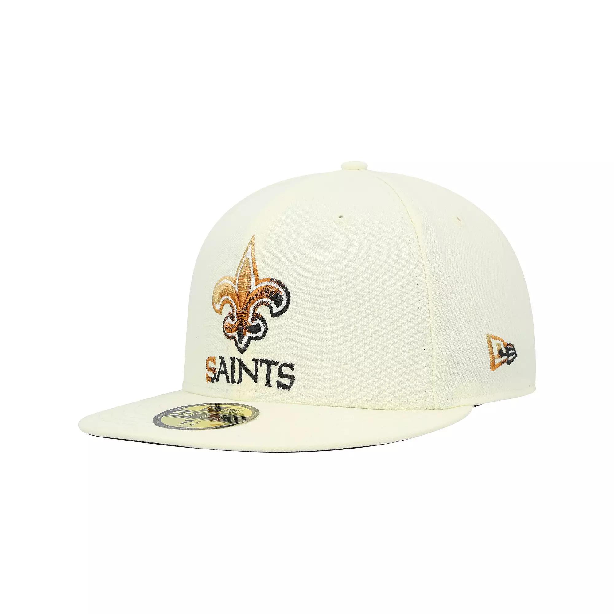 Men's New Era Cream New Orleans Saints Chrome Dim 59FIFTY Fitted Hat, Size: 7 1/4, Beige Product Image