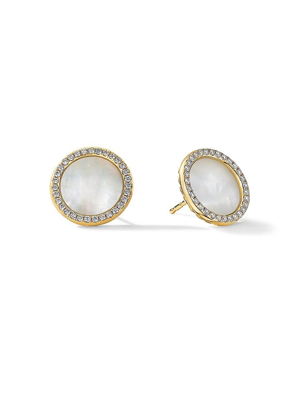 David Yurman 18K Yellow Dy Elements Button Earrings with Mother of Pearl & Diamonds Product Image