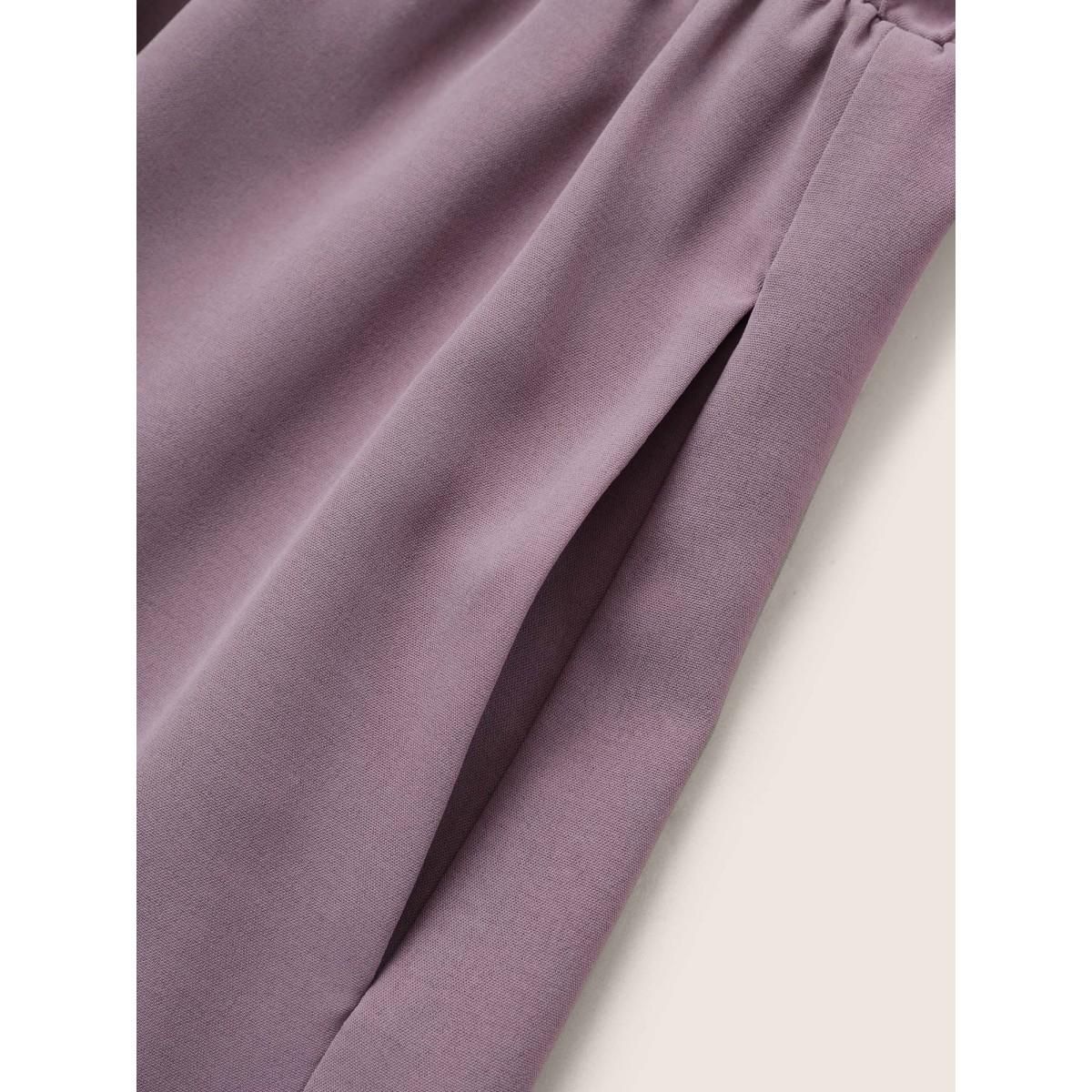 Plus Size Bloom Dress - Solid Tie Surplice Ruffle High Low Dress Plum Women Romantic Cross straps V-neck Short sleeve Curvy Midi Dress BloomChic 10/M Product Image