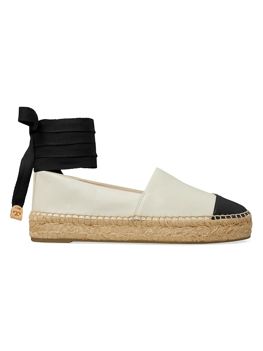 Womens Leather-Cotton Cap-Toe Espadrilles Product Image
