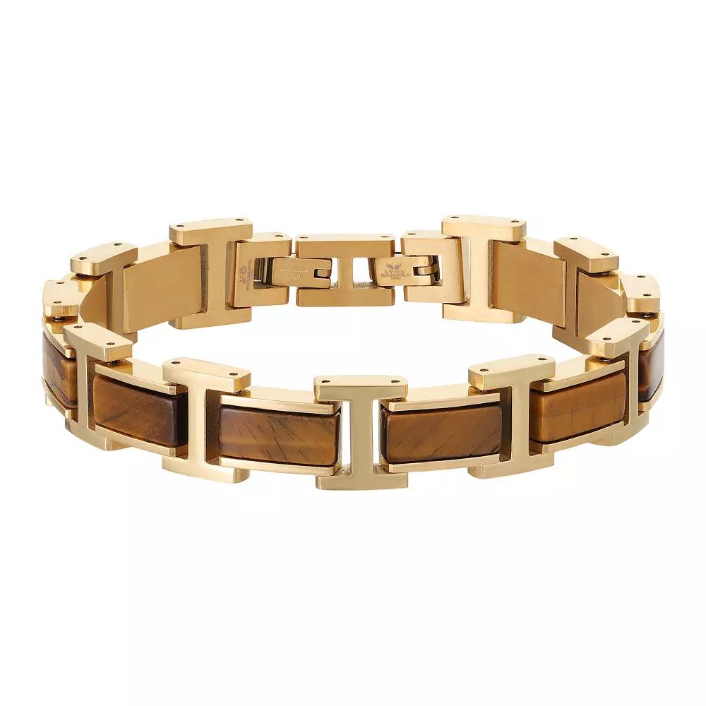 LYNX Men's Gold Tone Ion-Plated Stainless Steel Tiger Eye Bracelet, Size: 8.5" Product Image