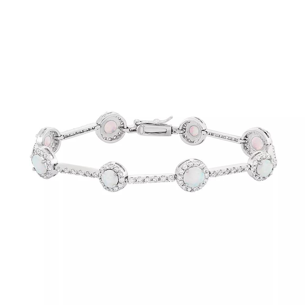 Lab-Created Opal & Cubic Zirconia Sterling Silver Station Bracelet, Women's, Size: 7", White Product Image