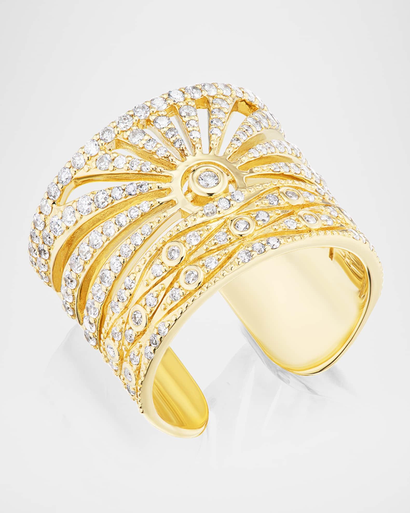 14K Yellow Gold Pave Sunrise Cuff Ring Product Image